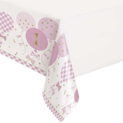 Pink Gingham 1st Birthday Plastic Tablecover