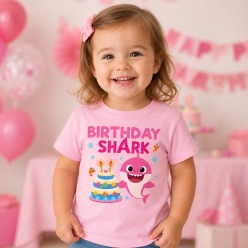 Birthday Shark Pink T-shirt