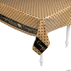 Black & Gold Grad Plastic Tablecloth