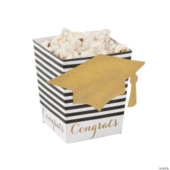 Black & Gold Congrats Grad Popcorn Boxes 24pk