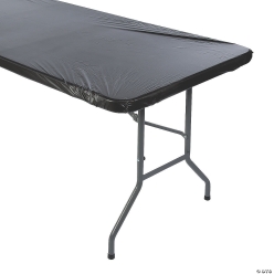 Black Fitted Rectangle 8 Ft. Fitted Plastic Tablecloth