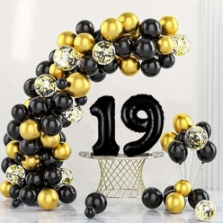Black & Gold 19th Birthday Balloon Arch Kit - 64pc
