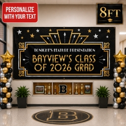 Grad Black & Gold PERSONALIZED Gigantic 8 FT Heavy Vinyl Banner