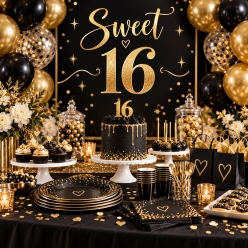 Sweet 16 Black & Gold Metallic Party Supplies Canada
