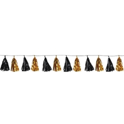 Metallic Black and Gold 8Ft Tassel Banner