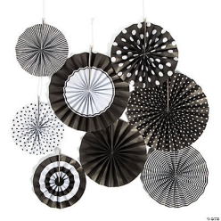 Black Hanging Paper Fan Assortment-8Pk