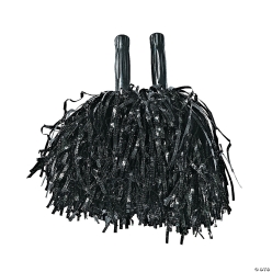 Black Shiny Pom-Poms - 12 Pk