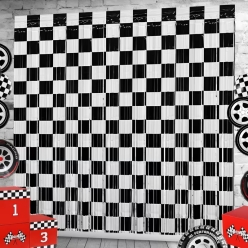 Race Car Black & White Foil Big Fringe Backdrop 78