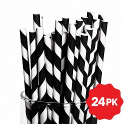 Black & White Sturdy Striped Straws - 24 Pk