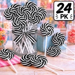 Black and White Cherry Swirl Lollipops - 24 Pk