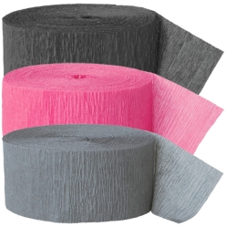 Black, Hot Pink & Silver Crepe Streamers - 3 Pk