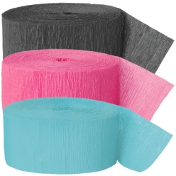 Black, Hot Pink & Teal Crepe Streamers - 3 Pk