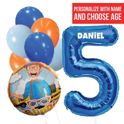 Blippi PERSONALIZED Name & Single Digit Age Balloon Bouquet