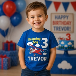 Airplane Personalized Birthday Blue Shirt