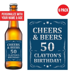 Cheers & Beers Blue ANY AGE VINYL Beer Bottle Labels - 6 PK
