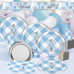 Blue Gingham & Metallic SUPERSAVER Party Pack for 8