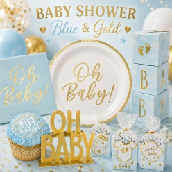 Blue & Metallic Gold Oh Baby Shower