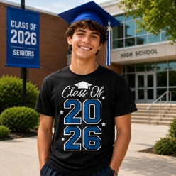 Blue Class of 2026 Graduation Black T-shirt