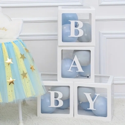 Blue & Grey Baby Shower Balloon Box Kit w/ Balloons