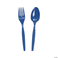 Blue Fork & Spoon Plastic Cutlery - 16Pk