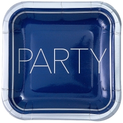Happy Birthday Blue & Silver Square Paper Dessert Plates 8 PK