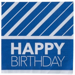 Happy Birthday Blue & Silver Lunch Napkins 16PK