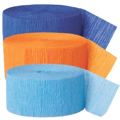 Royal Blue, Orange & Light Blue Crepe Streamers - 3 Pk