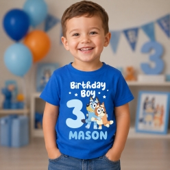 Bluey Name & Age Personalized Blue T-shirt