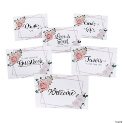 Blush Floral Wedding Easel Sign Set-6Pk