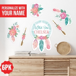 Boho Girl Wild One PERSONALIZED Wall Decals 6 PK