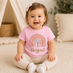 Boho Rainbow 1st Bday Personalized Name Pink T-shirt