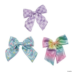 Pastel Design Satin Bow Hair Clips - 6Pk
