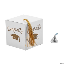 Graduation Gold Tassel White Favour Box - 25Pk