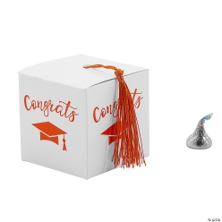 Graduation Orange Tassel White Favour Box - 25Pk