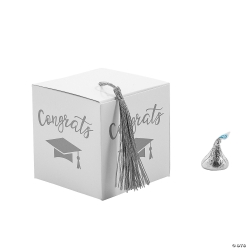 Graduation Silver Tassel White Favour Box - 25Pk