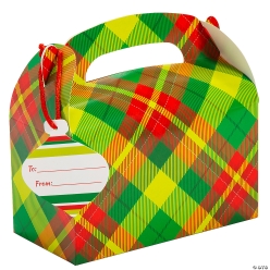 Christmas Treats Plaid Favour Boxes with Tags-12Pk