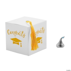Graduation Yellow Tassel White Favour Box - 25Pk