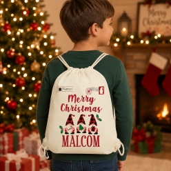 Gnome Christmas Family Personalized Drawstring Backpack