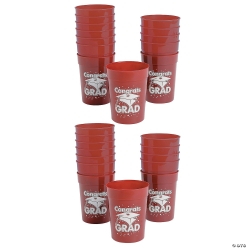 Bulk Burgundy Congrats Grad Cap Plastic Cups-48Pk