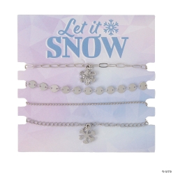 Silver Winter Stacked Metal Charm Bracelets on a Card