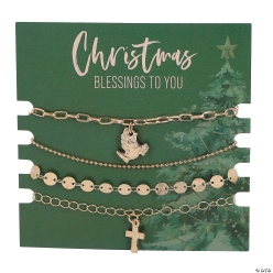Religious Gold Stacked Metal Charm Bracelets on Christmas a Card
