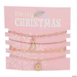 Gold Stacked Metal Charm Bracelets on Merry Christmas a Card-4Pk