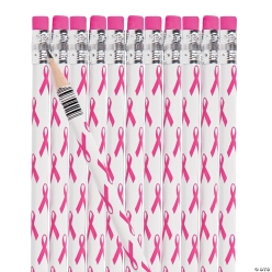 Pink Ribbon Wood Pencils 24 Pk