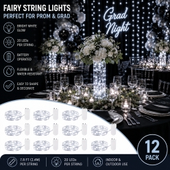 20 LED Bright White Battery-Operated Fairy Light Strings 12PK