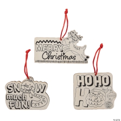 Colour In Bright Wooden Christmas Ornaments-12Pk
