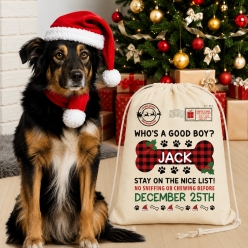 Dog Boy Christmas Plaid Custom Drawstring Backpack