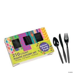 Black Plastic Cutlery Sets for 70