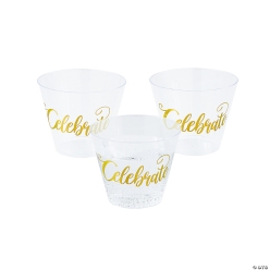 Bulk Gold Celebrate Clear Plastic Cups-50Pk