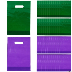 Green & Purple Plastic Goody Bags-100Pk