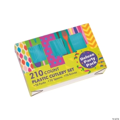 Light Blue Plastic Cutlery Sets for 70